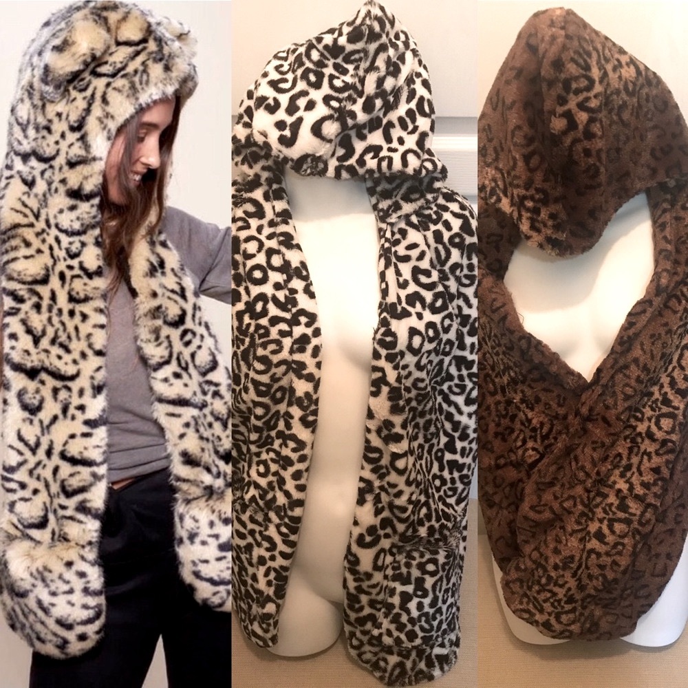 New Hooded Scarf with Pockets Leopard